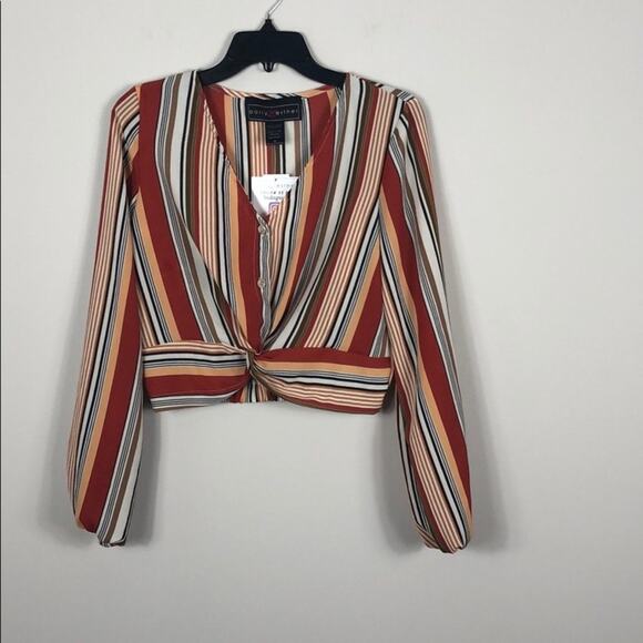 Polly Esther Top Striped Twist Button Front - Picture 5 of 6